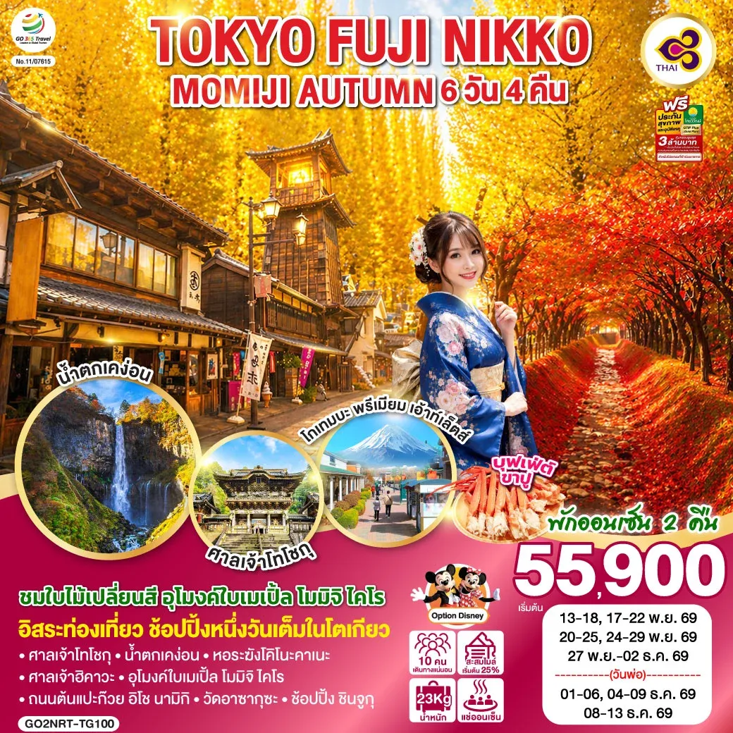 ทัวร์ญี่ปุ่น TOKYO FUJI NIKKO MOMIJI AUTUMN 6วัน 4คืน (TG)